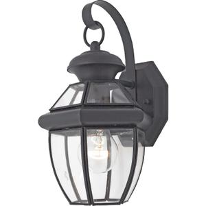 Quoizel Newbury Outdoor Wall Lantern, 12 Inch 1-Light Mystic Black Wall Sconce, French Country Exterior Wall Lantern Fixture, E26 Base, Clear Glass, Outside Lights for Patio, Porch, Garage or Yard