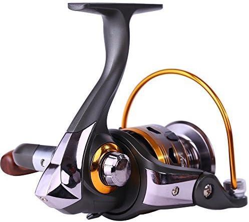 Sougayilang Spinning Fishing Reels with Left/Right Interchangeable Collapsible Wood Handle Powerful Metal Body 5.2:1/5.1:1 Gear Ratio Smooth 11BB for Inshore Boat Rock Freshwater Saltwater Fishing