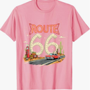 Classic Retro Route 66 Desert Scene with Red Vintage Car T-Shirt, Pink, S