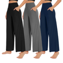 NEW YOUNG 3 Pack Women's Wide Leg Pants with Pockets High Waist Loose Sweatpants Casual Lounge Yoga Workout Palazzo, S