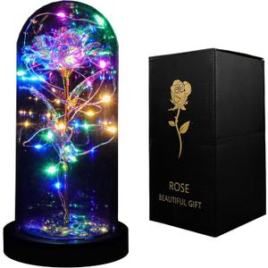 INOGIH Galaxy-Artificial Rose-Flowers-Forever Enchanted Rose with Colorful LED Light in Glass Dome for Romantic Gifts Anniversary (One Size)