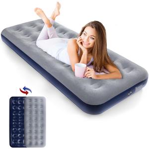 Camping Air Mattress Inflatable Air Bed Flocked Surface Travel Bed Sleeping Pad Air Bed for Outdoor Camping Tent Guest TravellingNavy Blue  (Single) Camping Air Mattress Inflatable Air Bed Flocked Surface Travel Bed Sleeping Pad Air Bed for Outdoor Camping Tent Guest TravellingNavy Blue  (Single)