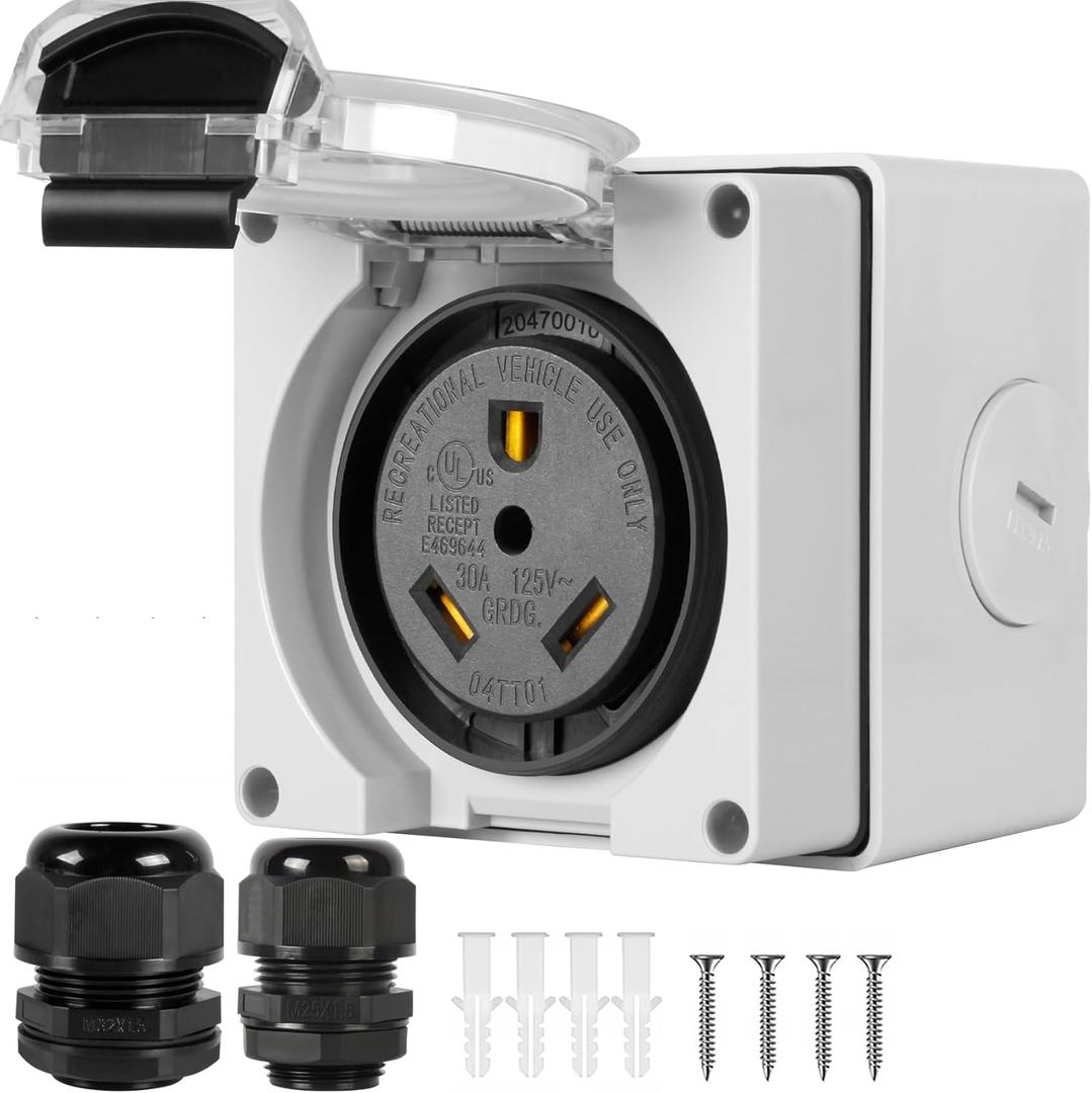 30Amp RV Power Outlet Box,125Volt Outdoor Receptacle Box 220V,Outdoor Weatherproof for RVs, Generators, Welders,Electric Vehicles&Welding Machines,ETL Listed. (NEMA TT-30R Receptacle)