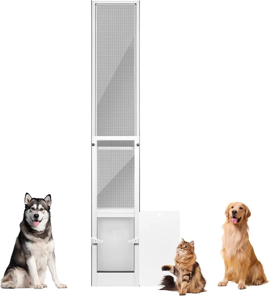TIMOSS Large Dog Door for Sliding Glass Door, Patio Pet Door with Clear Flap,Magnetic Closing Curtain and UV Resistant Screen