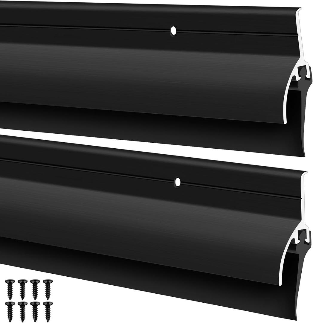 Hicarer 2 Pcs Door Bottom Sweep with Rain Drip 0.5625" W x 2" H x 48" L, Black Exterior Door Rain Drip Guard, Bottom Weather Stripping, Mill Finish Aluminum with Vinyl Insert