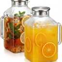 2-Pack 1 Gallon Glass Pitcher with Lid & Spout, Borosilicate Carafe for Hot/Cold Drinks, Large Iced Tea Water Jug with Handle, Fridge Safe & Dishwasher Safe