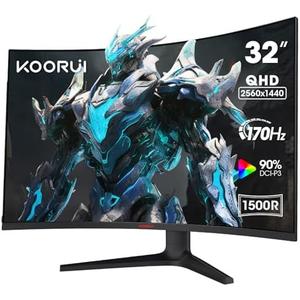 KOORUI 32" Curved Gaming Monitor - QHD (2560 x 1440) 2K Display, 170Hz 144Hz Monitor, 1500R Curvature, 1ms, HDR10, Adaptive Sync, Tilt Adjustable, DisplayPort HDMI, Black - 32E6QC KOORUI 32" Curved Gaming Monitor - QHD (2560 x 1440) 2K Display, 170Hz 144Hz Monitor, 1500R Curvature, 1ms, HDR10, Adaptive Sync, Tilt Adjustable, DisplayPort HDMI, Black - 32E6QC