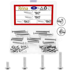 Rrina 38Pcs 304 Stainless Steel Carriage Bolts Round Head Square Neck Screws Coach Bolt Assortment Kit, 5 Sizes M6x16/30/40/50
