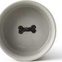 PetRageous 17002 Classy Bones Two-Tone Stoneware Dishwasher-Safe Dog Bowl 1.5-Cup Capacity 5-Inch Diameter 2-Inch Tall for Extra Small Dogs or Small Dogs and Cats, Grey
