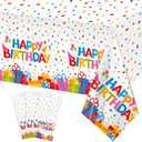 NatNarr 3 Pack Plastic Birthday Tablecloth, 54 x 108 Inch Disposable PE Happy Birthday Tablecloth Waterproof Rectangle Birthdays Party Table Cover for Birthdays Party Decorations