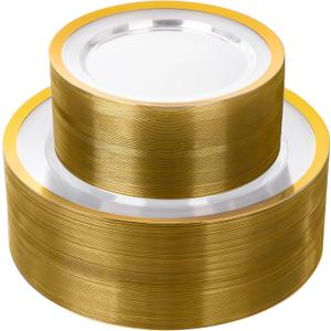 supernal 120pcs Clear and Gold Plastic Plates Disposable Fancy Plates Heavy Duty Gold Plastic Dinneware Include Dinner and Dessert Perfect for Party Wedding and Birthday