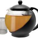 Primula Half Moon Teapot with Removable Infuser, Glass Tea Maker with Reusable Fine Mesh Stainless Steel Filter, Dishwasher Safe, 40-Ounce, Black