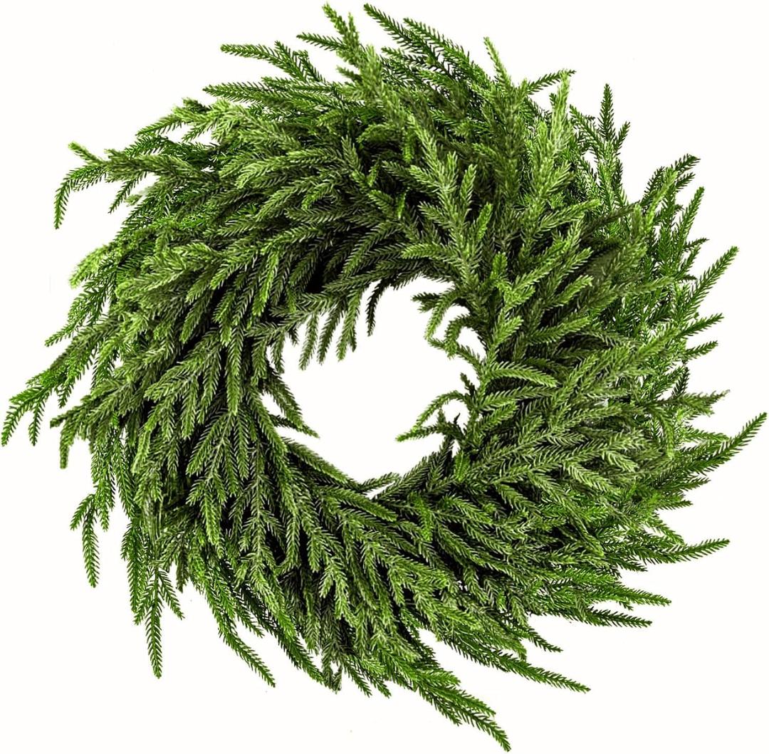 24" Christmas Wreath for Front Door, Realistic Norfolk Pine Wreath with Natural Grapevine and Greenery Cedar Leaves, Holiday Wreaths for Indoor & Outdoor Porch Windows Wall Home Decor