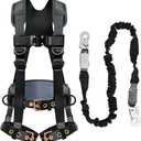 Fall Protection Safety Harnesses Full Body Roofing Construction Harness 5 Point Adjustment Harness Padded Black OSHA/ANSI COMPLIANT