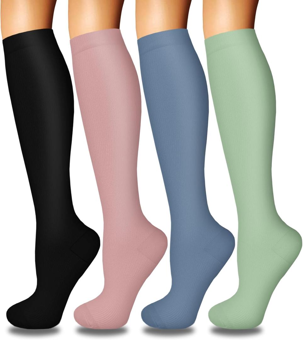 Iseasoo 4 Pairs Compression Socks for Women Circulation-Best Support for Nurses,Running,Athletic,Travel (Small-Medium, 07-Z-black/pink/blue/green)
