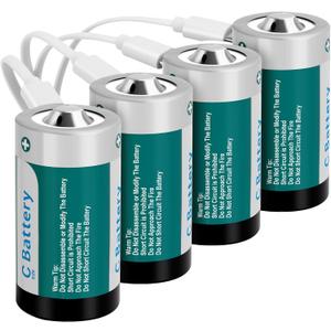4 Pack Rechargeable C Batteries 4100mWh, Long-Lasting 1.5V C Size Lithium Battery with USB Charging Cable