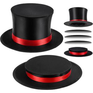 Magician Collapsible Top Hat Costume Top Magic Folding Hat for Men Women Adult Halloween Party (Black,red)