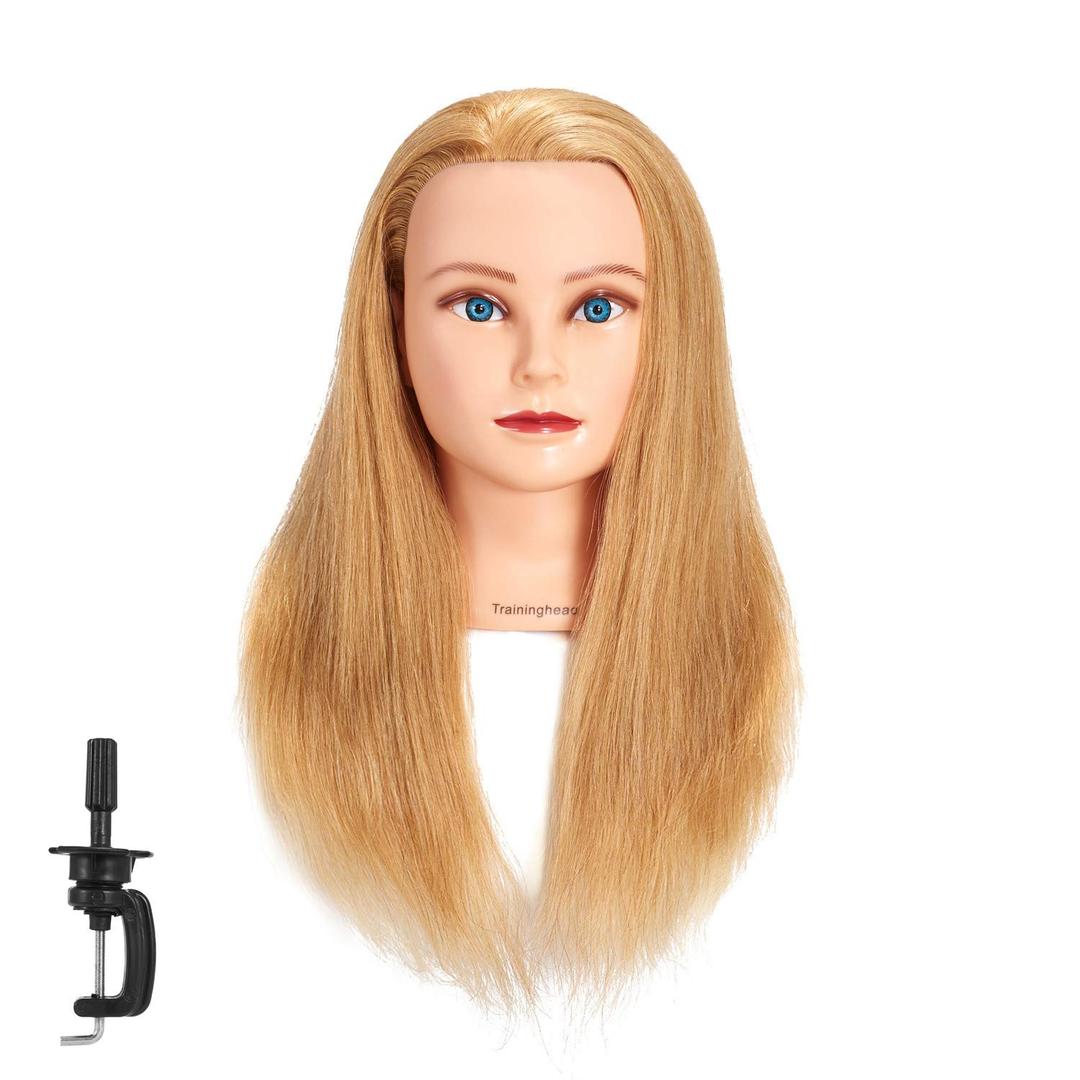 Traininghead 20-22" 100% Human hair Mannequin head Training Head Cosmetology Manikin Head Doll Head with free Clamp Stand (Natural Blonde)