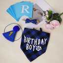 hoyuwak Dog Birthday Party Supplies Blue Boy Pet Birthday Banner Hat Bow Tie Bandana with Number Set for Boy Small Medium Dogs