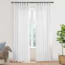 White Linen Curtains 102 Inches Long 2 Panels Back Tab Hook Pleated Rod Pocket Cotton Polyester Blend Light Filtering Semi Sheer Curtain Drapes for Bedroom Living Room,Total 100 In Wide 8.5FT Length