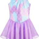 Girls Gymnastics Leotards with Skirt Ballet Tutu Dance Dress Toddler Kid Flutter Sleeve Mermaid Gymnastic Dancewear, 9-10Y
