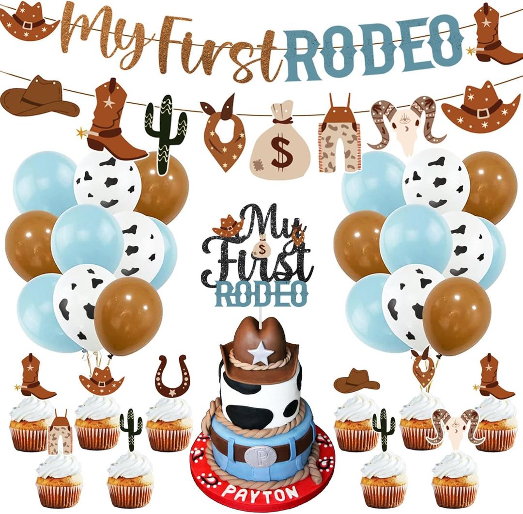 My First Rodeo Decorations Boy - My First Rodeo Birthday Party Supplies Boy, Cowboy First Birthday Party Decorations, My first Rodeo Banner Cake Topper Balloons for Cowboy Birthday Party Baby Shower