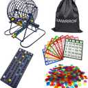 Deluxe Bingo Game Set- Includes 1000 Colorful Chips,100 Mixed Cards,75 Calling Balls, 6 Inch Rotary Cage& Bingo Master Board,2 Velvet Bag,Bingo Storage Bag -Ideal for Large Groups