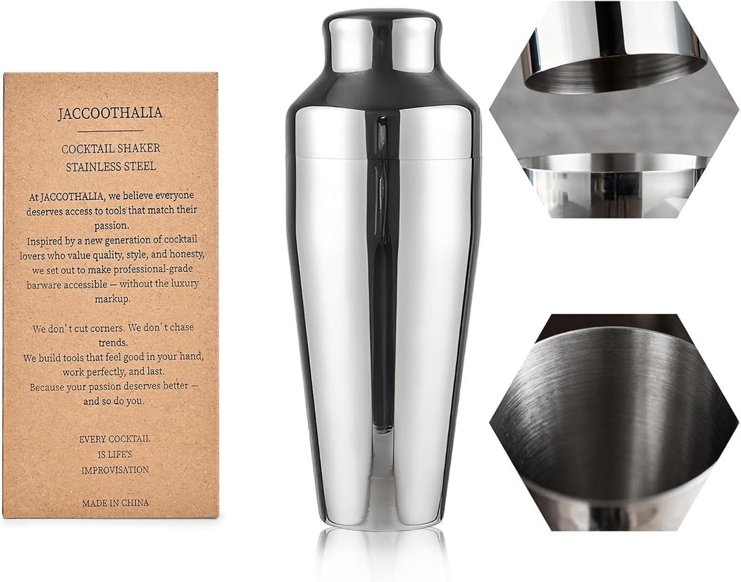Cocktail Shaker, Martini Shaker, 24oz Stainless Steel, Leakproof Bartending, Mirror Finish, Drink Shaker for Cocktails, Christmas Gifts for Men Silver