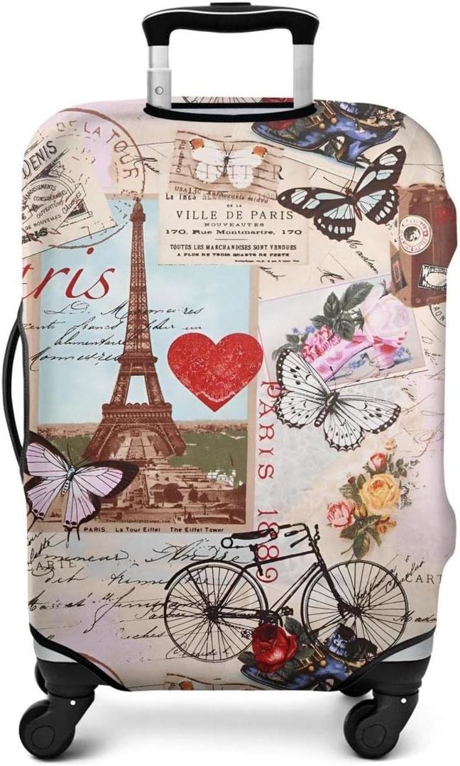 France Paris Tower Luggage Protective Cover Eiffef Tower Pattern Elastic Suitcase Cover Fit 22-24 Inch Luggage