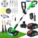 Electric Weed Wacker Eater Cordless Battery Powered, Weed Trimmer 21V Lightweight No-String with 2 Battery Operated & Wheels, 3 in 1 Stringless Grass Trimmer/Edger/Brush Cutter for Garden Yard Lawn