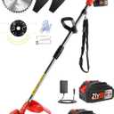 12" Brushless Cordless Weed Wacker, Fits .095" Trimmer Line, 21V Battery Powered Electric Weed Eater with 2X 4.0Ah Batteries, Metal Blade & Shoulder Strap, 3-in-1 Grass Trimmer Brush Cutter lawn edger