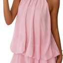 Geulis Women's 2026 Summer Halter Dresses Sleeveless Backless Layered Sundresses Mesh Ruffle Mini Dress Beach Wear (Pink, L)