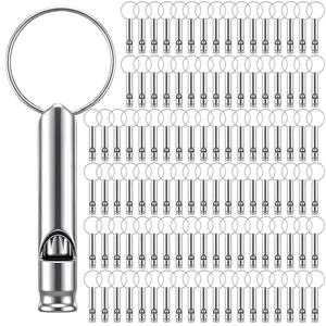 Simgoing 200 Pieces Emergency Whistle with Keychain Aluminum Survival Whistle Loud Safety for Life Saving Camping Hiking Boating Hunting Fishing Hunting Outdoors Sports Pets Training(Silver)