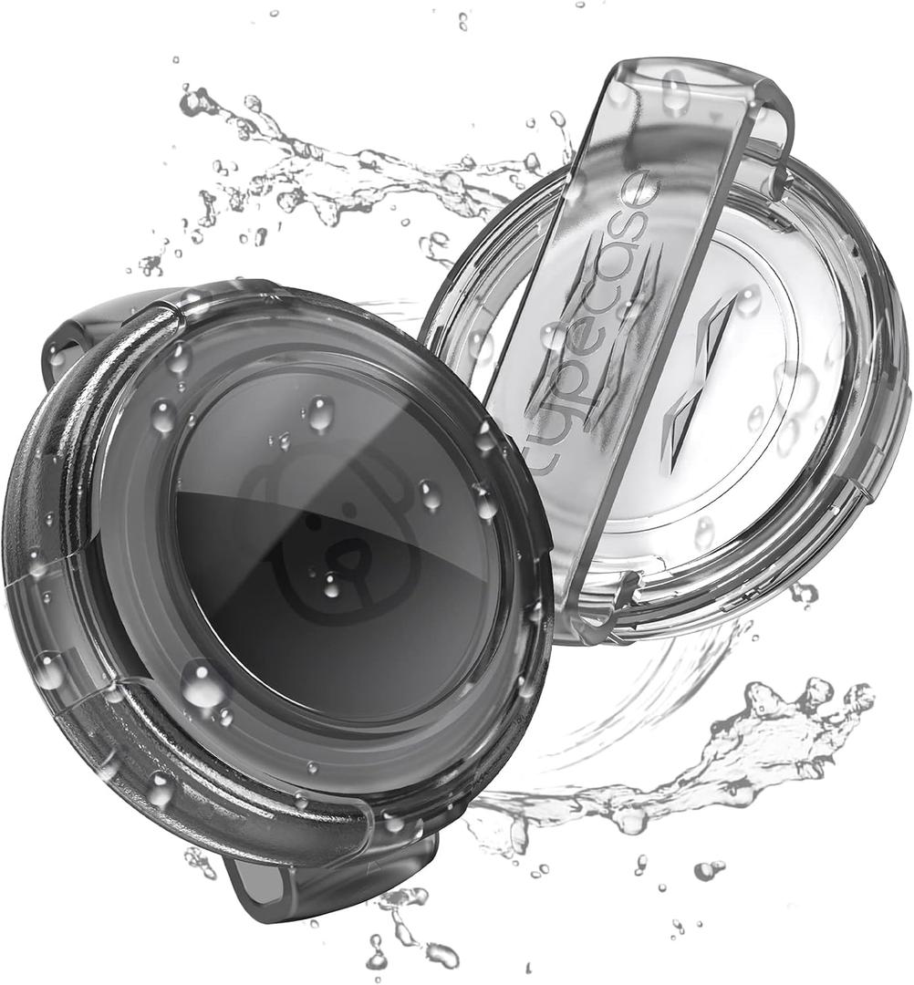 Waterproof Airtag Dog Collar Holder - (2pack) Ultra-Durable Plastic Pet Collar Case for Apple Airtags, Anti-Lost Air Tag Case for Dogs Cats Collar,Fits Most Collars-Transparent Black/White