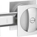 Haidms Brushed Nickel Pocket Door Hardware 1 Pack, Satin Nickel Lock and Handles, Square Locks for Pocket Doors