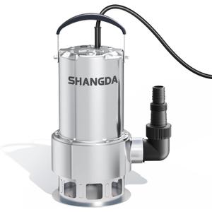 Sump Pump 1HP Submersible Water Pump 4500GPH Stainless Steel Electric Clean/Dirty Water Draining Transfer Pumps with Adapters for Pool Hot Tub Pond
