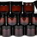 Vivaplex, 20, Amber, 2 oz, Round Glass Jars, with Inner Liners and black Lids