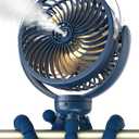Misting Stroller Fan, 6000mAh Battery Operated Portable Fan with Light & 360 Pivoting, Personal Cooling Fans with Flexible Tripod for Baby, Office, Travel,Treadmill,Outdoors (Dark Blue)