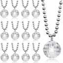 Sasylvia 12 Pcs LED Disco Ball Necklaces Light up Bead Necklaces 70s Disco Party Favors Glow in The Dark Bead Jewelry Costume Accessories for New Year Party Dance Supplies(Silver, White)