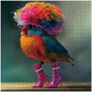 Colorful Bird Puzzles for Adults 1000 Pieces, Funny Challenging Art Animal Jigsaw Puzzles, Hard Difficult Heels Wig Puzzle