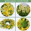 Faux Silk Cherry Blossom Flower Spring Summer Easter Wreath 24-26" for Front Door  Pink Purple Yellow Plum Blossom Green Eucalyptus Leaves  Farmhouse Front Porch Decor, Outdoor Indoor Use