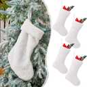 JOVITEC 6 Pieces 20 Inch Christmas Stockings Faux Fur Snowy Christmas Stockings Xmas Fireplace Hanging Stocking Candy Gift Bags for Holiday Decorations (Vivid,White)