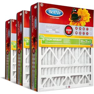 BestAir AB2025-11R AC Furnace Air Filter, 20" x 25" x 5", MERV 11, Fits 100%, For Trion Air Bear, Supreme, Skuttle, GeneralAire, Source1, Ultravation & Braeburn Models, Pack of 3 (White)