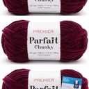 Premier Yarns Parfait Chunky Chenille Yarn 3.5 Oz Super Bulky Weight 3 Pack Bundle with Bella's Stitch Place Holders (Plum)