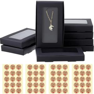 50 Pcs Jewelry Packaging Boxes Necklace Box 5.4"x3.4"x0.7" Paper Necklace Gift Box Bulk Necklace Boxes With Window 50Display Card 60 Sticker for Displaying Necklaces Rings Bracelets Earrings, Black
