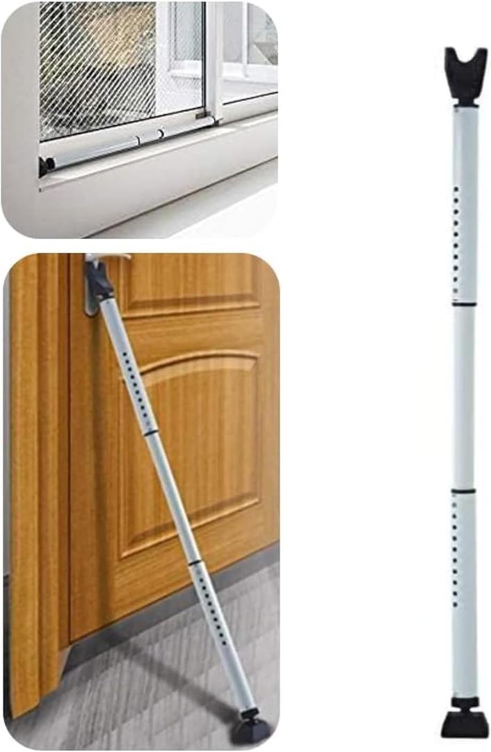 2-in-1 Door Security Bar & Sliding Patio Door Stopper Security Jammer Bar Child Proof Adjustable Constructed of High Grade Iron Window Doors Security Bars, White