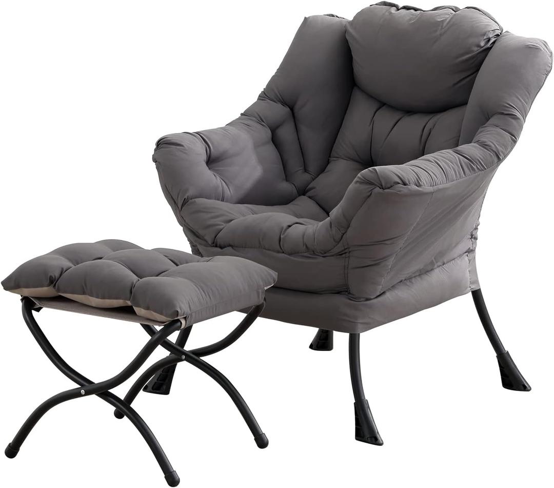 Tiita Lazy Chair with Ottoman, Modern Large Accent Lounge Chair, Leisure Sofa Armchair with Ottoman, Reading Chair with Footrest for Bedroom, Living Room, Dorm Rooms, Garden (Dark Grey)