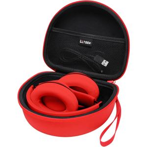 LTGEM Headphone Case for Beats Studio3/Solo3/Solo2/Solo Pro Wireless On-Ear Headphones - Travel Carrying Storage Bag (Outer Red+Inner Black) 7.7*6.4*3.4