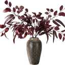 3 Pcs 30" Fall Burgundy Floral Stems Fall Red Artificial Flowers Burgundy Eucalyptus Stems Faux Flowers Greenery Autumn Plants Floral Branches for Vase Bouquet Arrangement Centerpiece Wedding