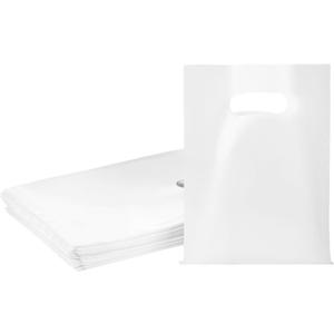 100 PCS White Small Gift Bags, 6"x8" Party Favor Goodie Bags, Treat Retail Pouches with Handle for Kids Birthday, Christmas, Small Businesses